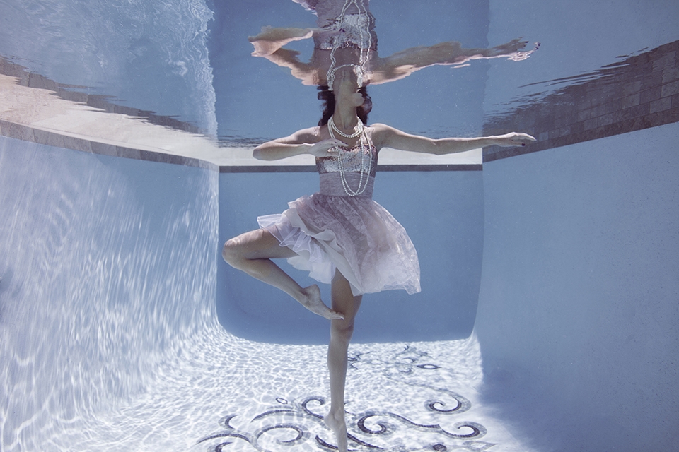 SARA WILLIAMS IS CAPTURED DOING A BALLET POSE AROUND THE ITALIAN GLASS TILE IN COSTA MESA, CALIF. (PHOTOGRAPH BY © JENNY BAUMERT 2013.)