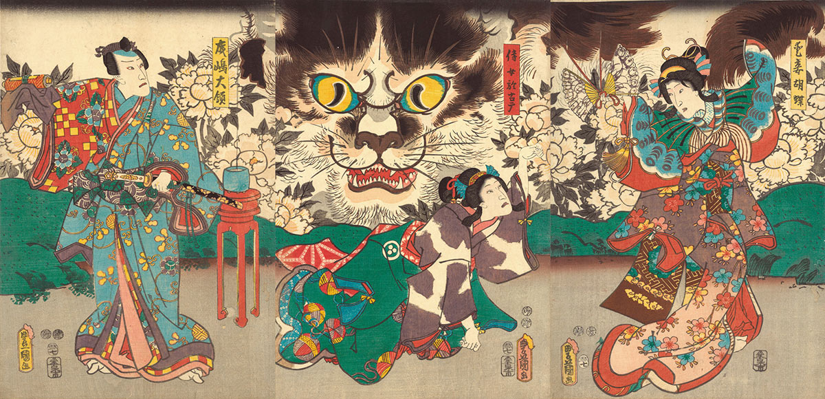 85_Kunisada_Beloved-Concubine-Kocho_2C-Her-Maid-Okoma_2C-and-Narushima-Tairyo-japan-society-gallery-life-of-cats