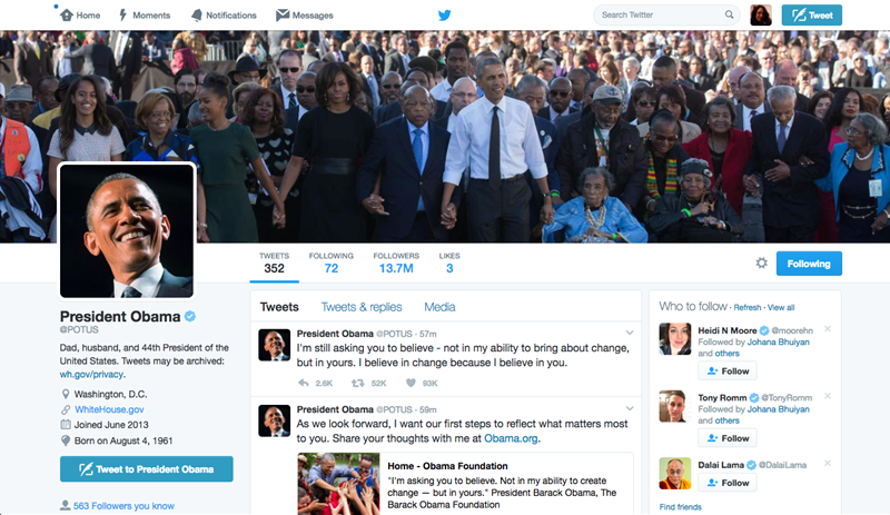 Фотография твиттера Трампа оказалась снимком с инаугурации Обамы. Скриншот твиттера Барака Обамы. Интернет — журнал birdinflight.com