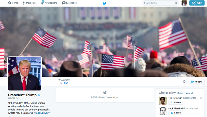 Фотография твиттера Трампа оказалась снимком с инаугурации Обамы. Первый скриншот твиттера Дональда Трампа. Интернет — журнал birdinflight.com